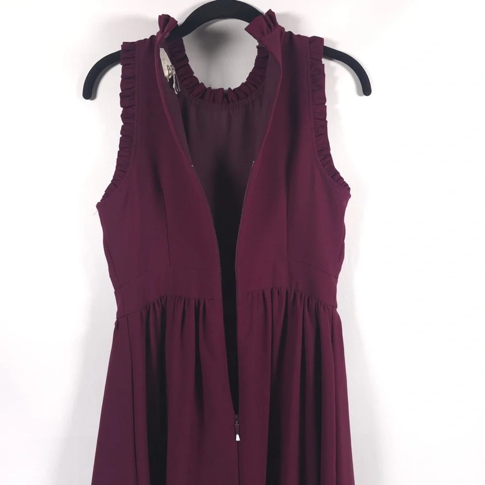 Kate Spade Dress Ma Cherie Ruffle Fit Flare Sleeveless Purple Deep Cherry Size 2